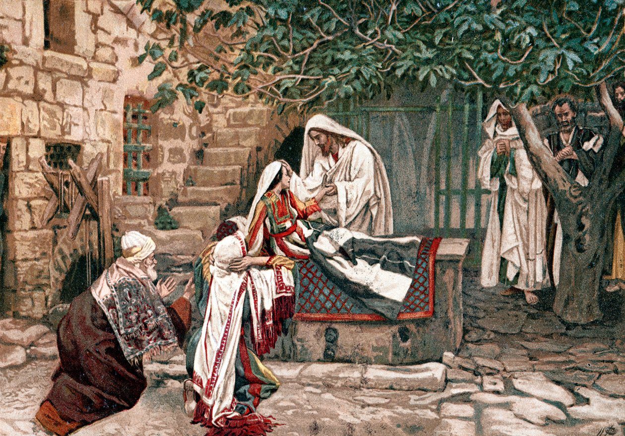 James_Tissot_-_Christ_raising_the_daughter_of_Jairus_Governor_of_the_Synagogue_from_the_dead_18_-_(MeisterDrucke-1155116)